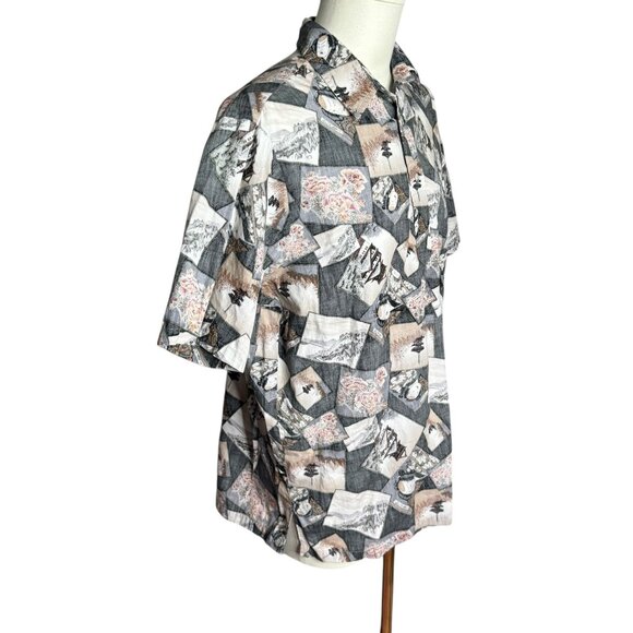 Vintage 90s Blue Paradise Pullover Hawaiian Shirt L Black Reverse Asian Print - Picture 5 of 9